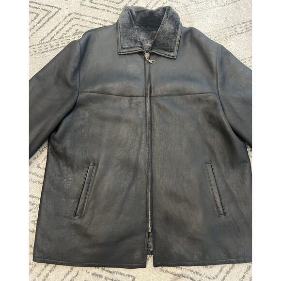 Men's Leather Winter Jacket 2XL Tall Black Jacques Duomor Faux Fur Lined - Picture 4 of 16